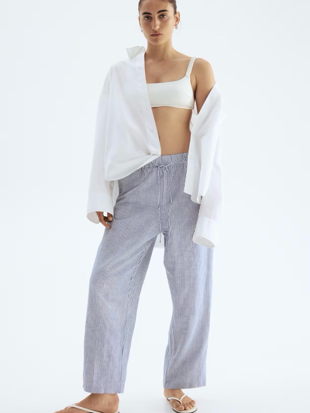 Women's Light Blue & White Striped Relaxed Trousers